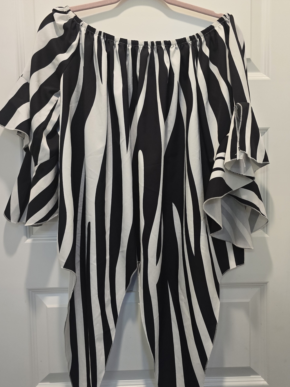 Ina Black and White Off-the-Shoulder Zebra Stripe Top